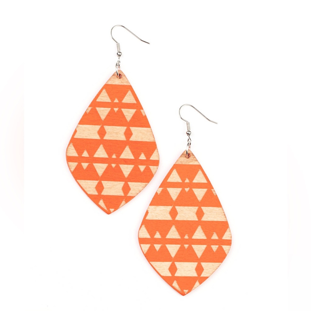 Geometric Orange Wooden Earrings
